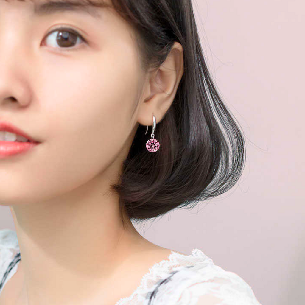 Combo of Silver Plated Pink and White Stone Drop Earrings for Women and Girl Crystal Copper Stud Earring