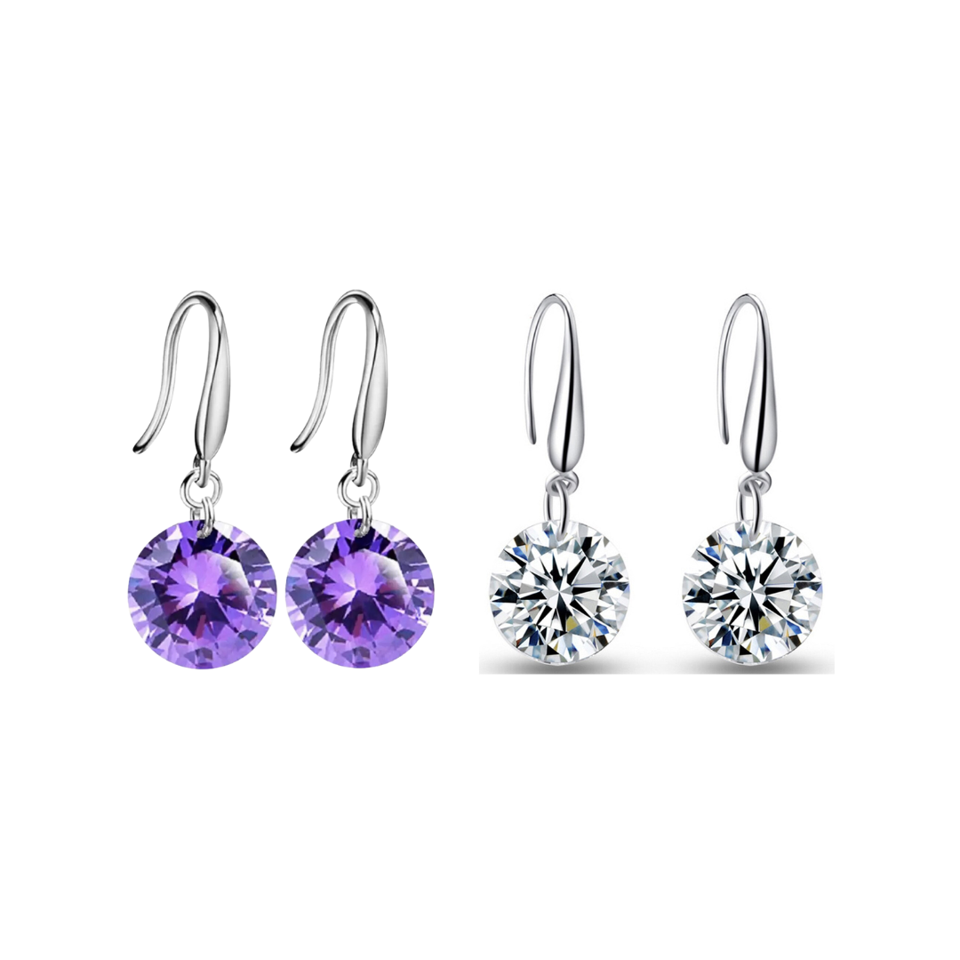 Combo of Silver Plated Purple and White Stone Drop Earrings for Women and Girl Crystal Copper Stud Earring