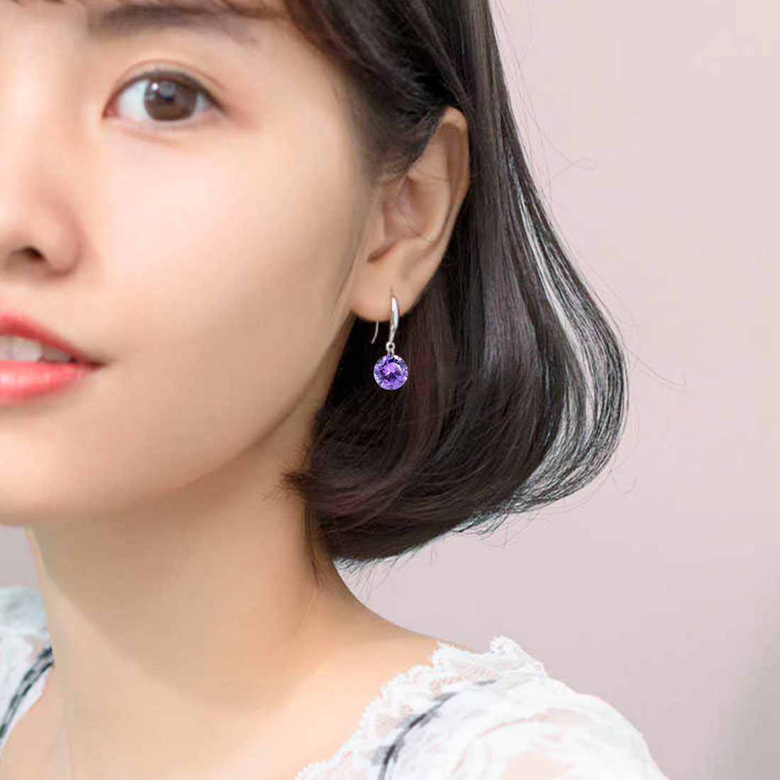 Combo of Silver Plated Purple and White Stone Drop Earrings for Women and Girl Crystal Copper Stud Earring