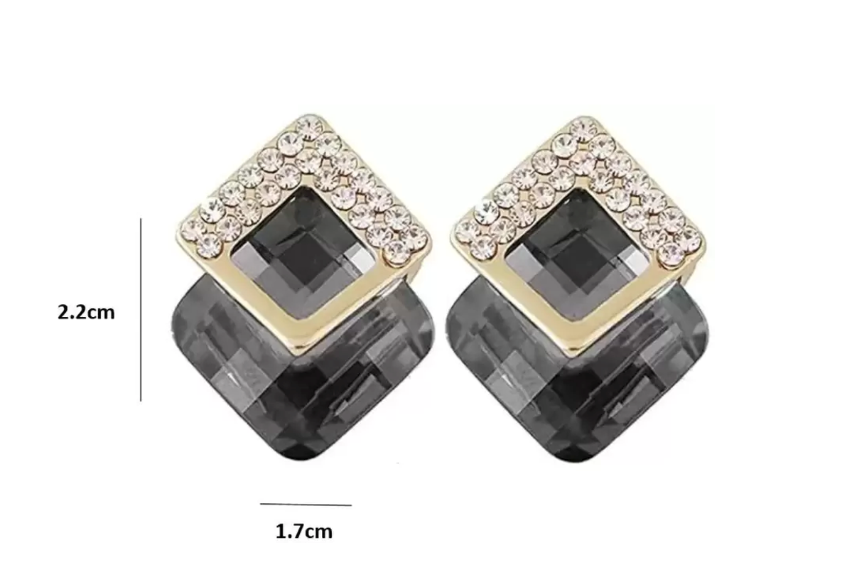 Fancy Party Jewelry 18k Gold plated Green Crystal Square Stud Earrings   Nilus Collection