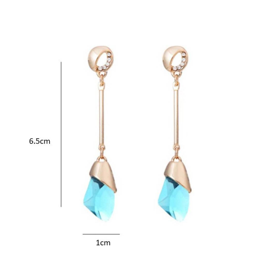 Long Earrings for Women Fashion Geometric Aqua Crystal Earrings Jewellery Copper Stud Earring