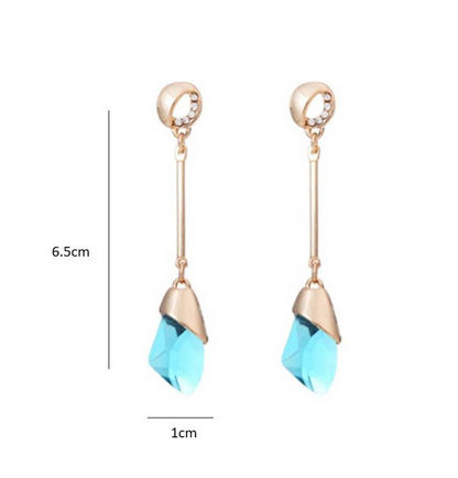 Long Earrings for Women Fashion Geometric Aqua Crystal Earrings Jewellery Copper Stud Earring