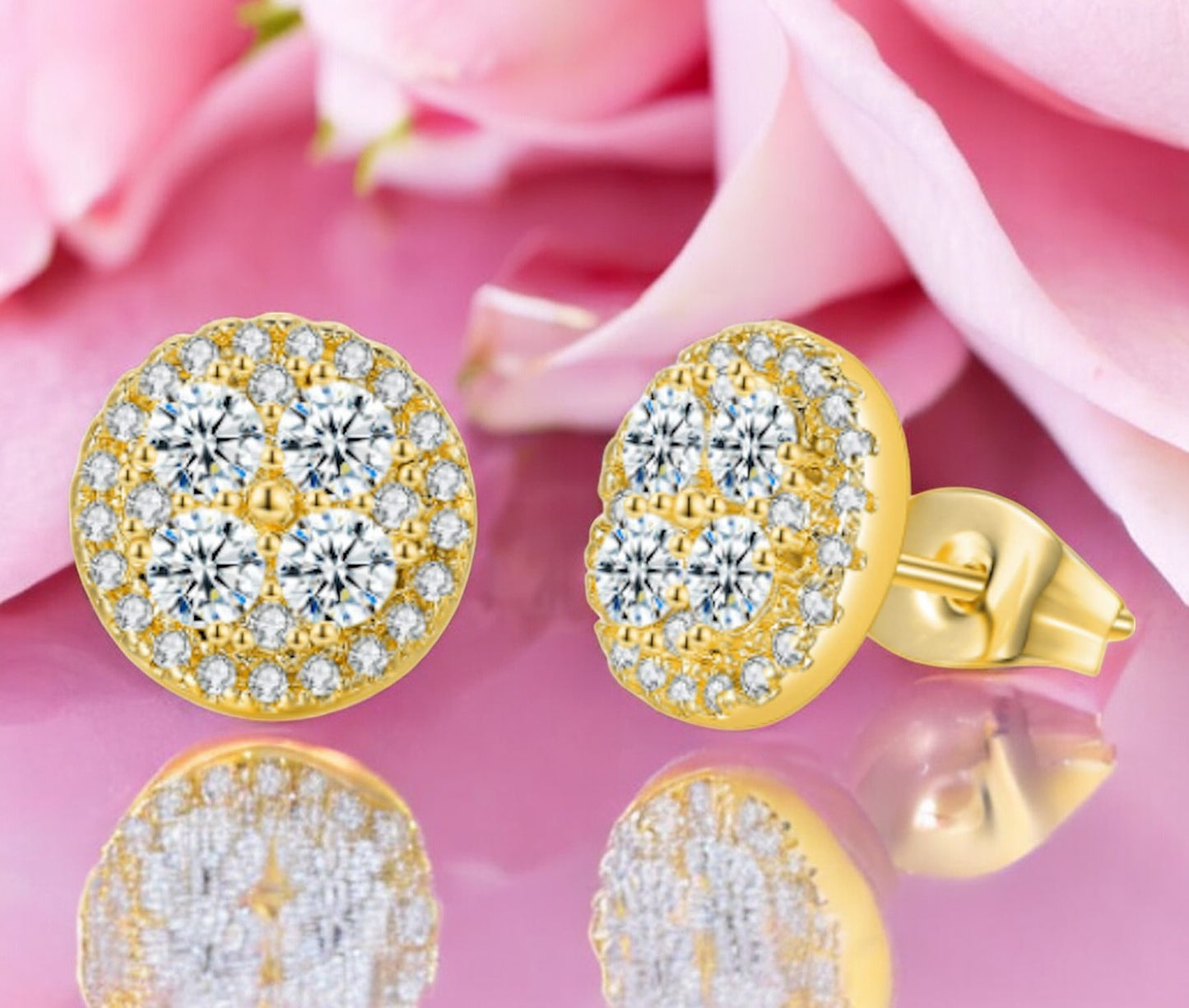 Premium Quality Gold Plated Round Micro Zircon Stone Stud Earring for Woman and Girls