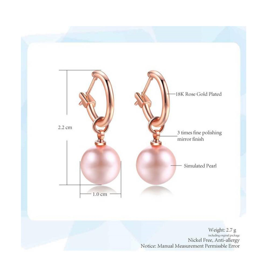 New Fashion High Quality 10mm Rose Gold with Pink Round Imitation Pearl Earrings