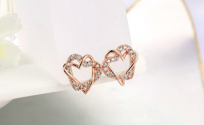 Alloy Heart Shape Stud Earrings for Women and Girls, Cubic Zirconia Hollow Heart Contemporary Studs