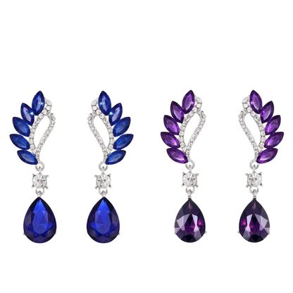 Trendy Rhinestone Crystal Dangle & Drop Earrings, Long Eardrops for Women & Girl (Combo), Blue & Purple