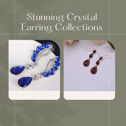 Trendy Rhinestone Crystal Dangle & Drop Statement Earrings, Long Eardrops for Women & Girl (Combo), Blue & Maroon