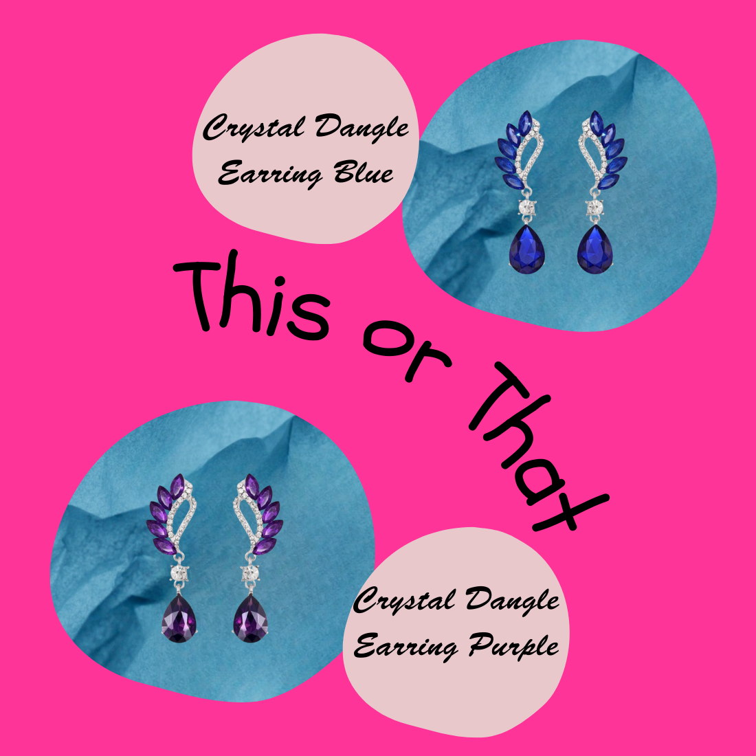 Trendy Rhinestone Crystal Dangle & Drop Earrings, Long Eardrops for Women & Girl (Combo), Blue & Purple