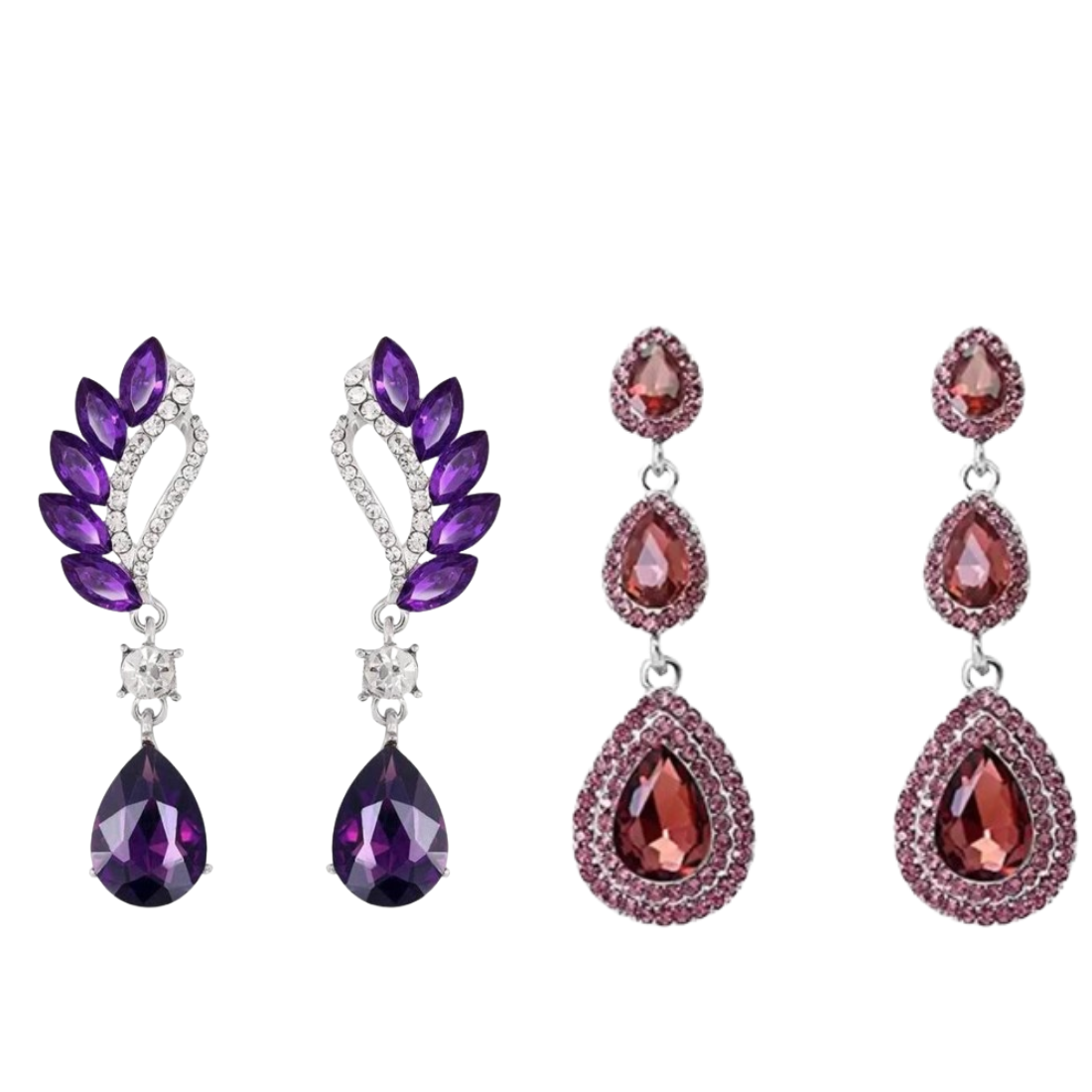 Trendy Rhinestone Crystal Dangle & Drop Statement Earrings, Long Eardrops for Women & Girl (Combo), Purple & Maroon