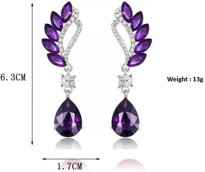 Crystal and Rhinestone Drop Dangle Earrings, Long Trendy Eardrops for Girls and Women (Purple)