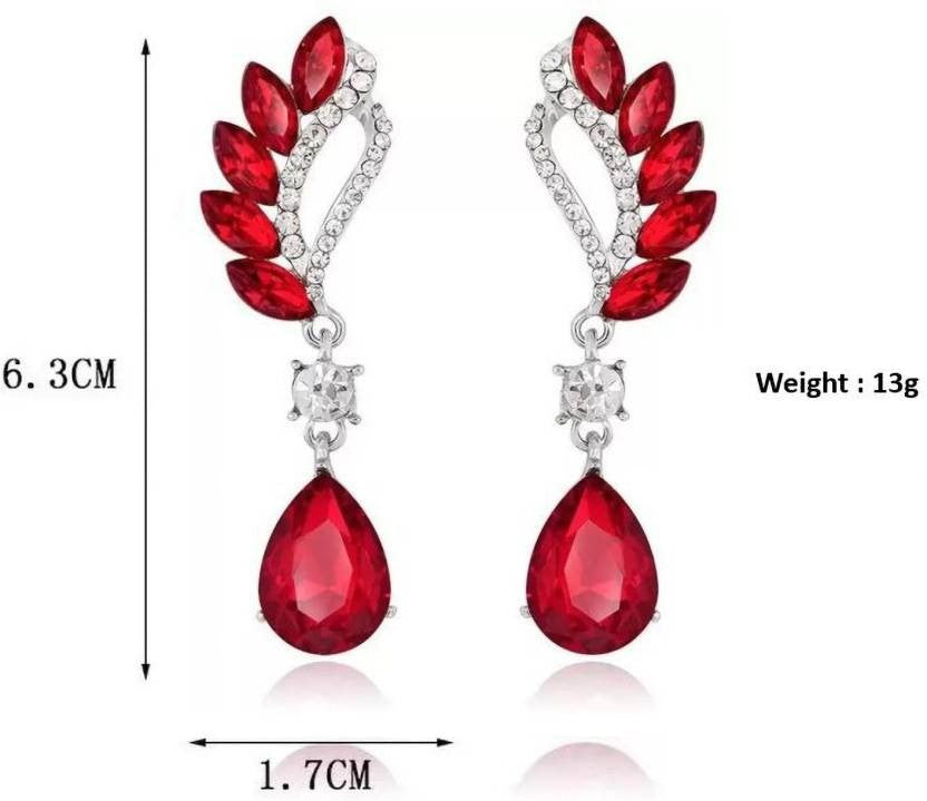 Crystal and Rhinestone Drop Dangle Earrings, Long Trendy Eardrops for Girls and Women (Red)