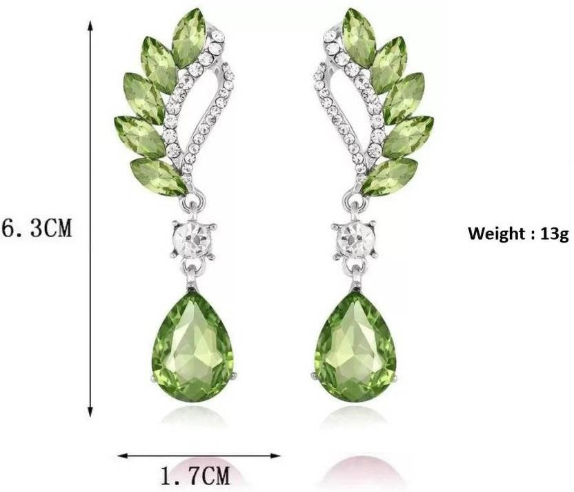 Crystal and Rhinestone Drop Dangle Earrings, Long Trendy Eardrops for Girls and Women (Green)