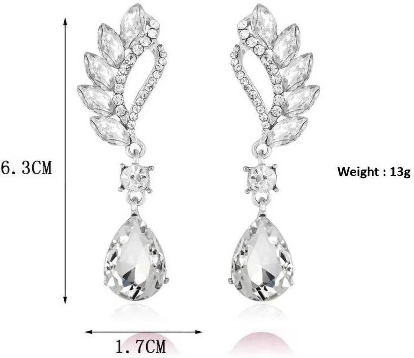 Crystal and Rhinestone Drop Dangle Earrings, Long Trendy Eardrops for Girls and Women (White)