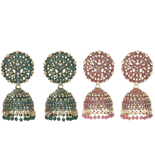 Ethnic Oxidised Jhumka Earrings, Long Hangings Traditional Alloy Jhumki Earrings for Women & Girls, green-rust