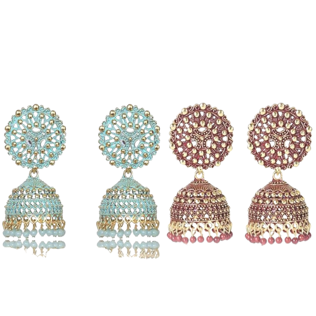 Ethnic Oxidised Jhumka Earrings, Long Hangings Traditional Alloy Jhumki Earrings for Women & Girls, rust-sky blue