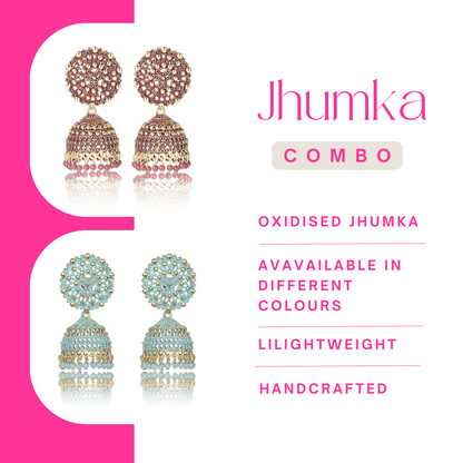 Ethnic Oxidised Jhumka Earrings, Long Hangings Traditional Alloy Jhumki Earrings for Women & Girls, rust-sky blue