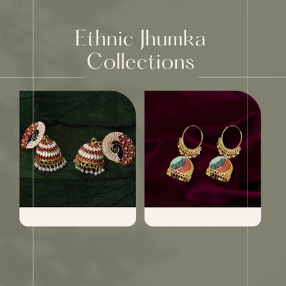 Handmade Alloy Dome Shaped Jhumka Earrings, Ethnic Jhumki Collection for Women and Girls (Combo), Multicolur-Red