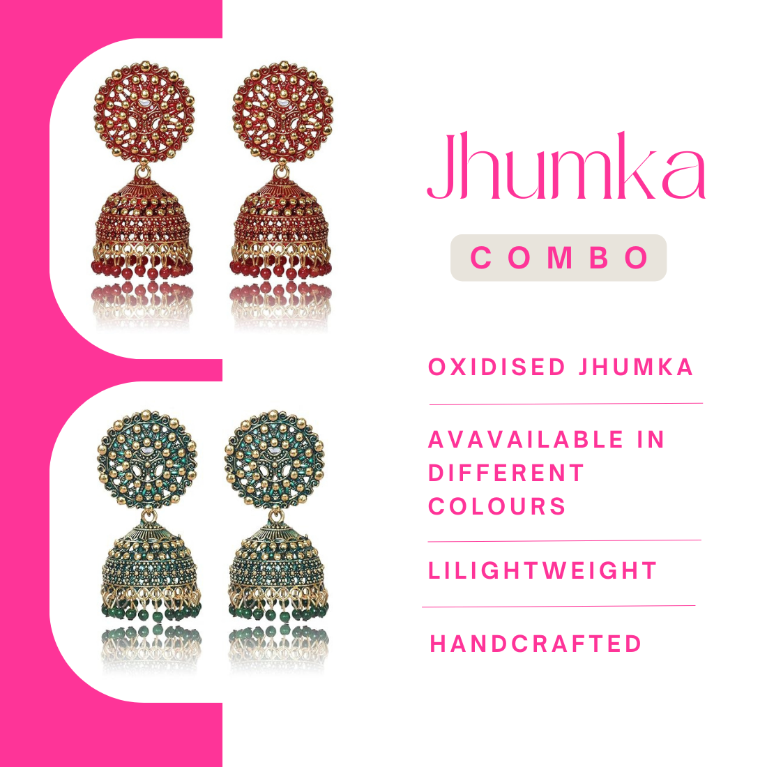 Ethnic Oxidised Jhumka Earrings, Long Hangings Traditional Alloy Jhumki Earrings for Women & Girls, Red-Green