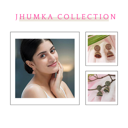 Ethnic Oxidised Jhumka Earrings, Long Hangings Traditional Alloy Jhumki Earrings for Women & Girls, Red-Green