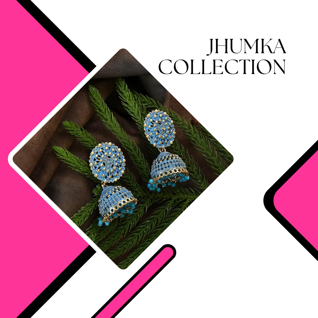 Ethnic Oxidised Jhumka Earrings, Long Hangings Traditional Alloy Jhumki Earrings for Women & Girls, dark pink-blue