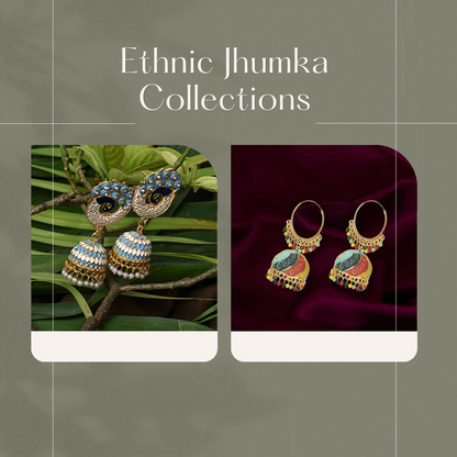 Handmade Alloy Dome Shaped Jhumka Earrings, Ethnic Jhumki Collection for Women and Girls (Combo), Multicolur-Blue