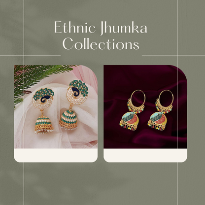 Handmade Alloy Dome Shaped Jhumka Earrings, Ethnic Jhumki Collection for Women and Girls (Combo), Multicolur-Green