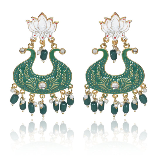 Handmade Ethnic Designer Green Floral Jhumka for Women & Girls Jhumki Earring