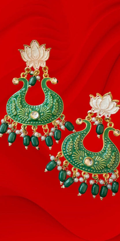 Handmade Ethnic Designer Green Floral Jhumka for Women & Girls Jhumki Earring