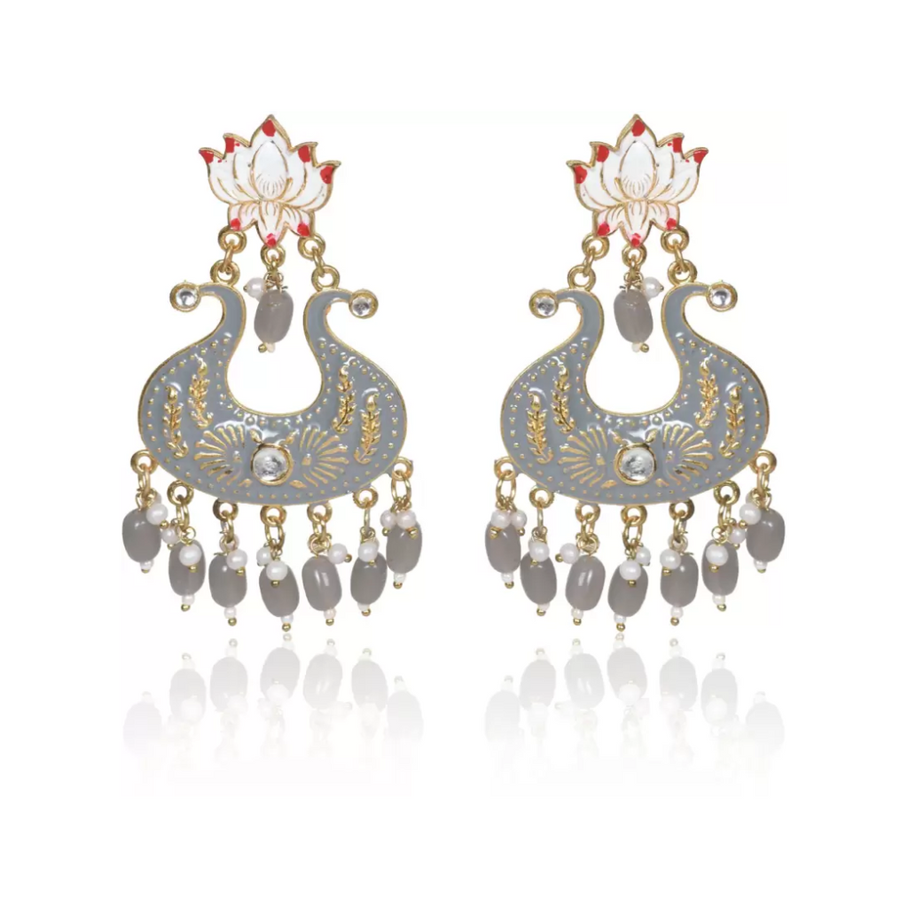 Handmade Ethnic Designer Grey Floral Jhumka for Women & Girls Jhumki Earring