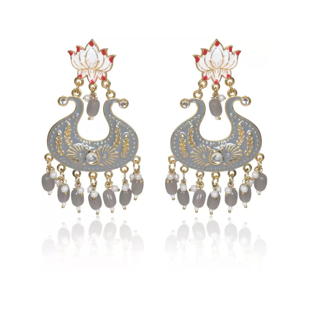 Handmade Ethnic Designer Grey Floral Jhumka for Women & Girls Jhumki Earring