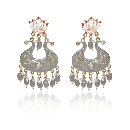 Handmade Ethnic Designer Grey Floral Jhumka for Women & Girls Jhumki Earring