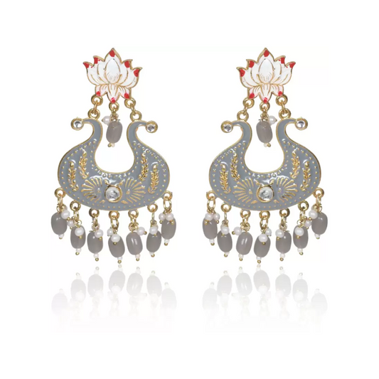 Handmade Ethnic Designer Grey Floral Jhumka for Women & Girls Jhumki Earring