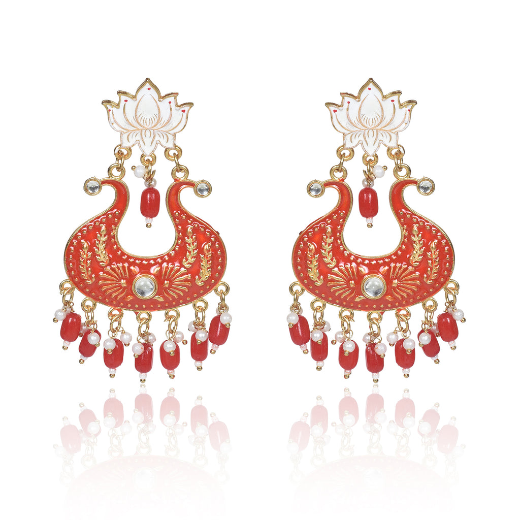 Nilu's Collection Handmade Ethnic Designer Red Floral Jhumka for Women & Girls Jhumki Earring