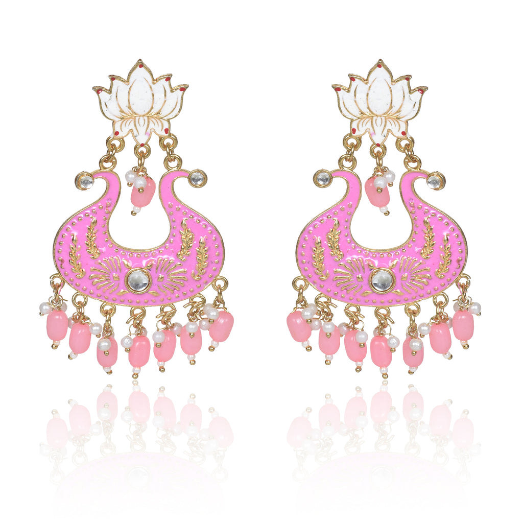 Handmade Ethnic Designer Pink Floral Jhumka for Women & Girls Jhumki Earring
