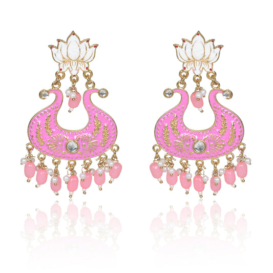 Handmade Ethnic Designer Pink Floral Jhumka for Women & Girls Jhumki Earring