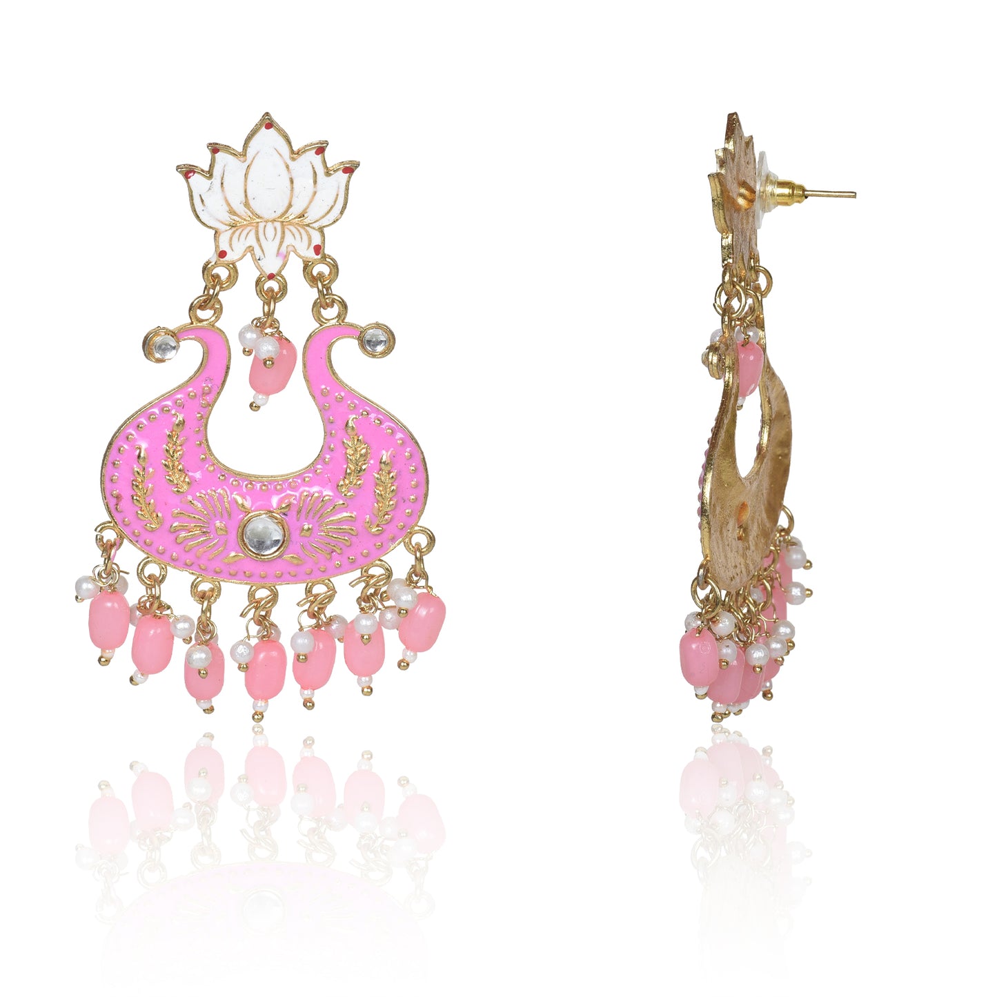 Handmade Ethnic Designer Pink Floral Jhumka for Women & Girls Jhumki Earring