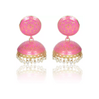 Ethnic Gold Plated Handmade Brass Jhumki/ Jhumka Earrings for Women & Girls (Pink)