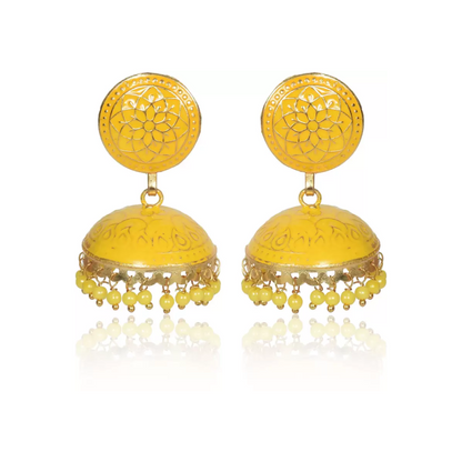 Ethnic Gold Plated Handmade Brass Jhumki/ Jhumka Earrings for Women & Girls (Yellow)