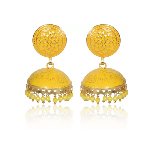 Ethnic Gold Plated Handmade Brass Jhumki/ Jhumka Earrings for Women & Girls (Yellow)