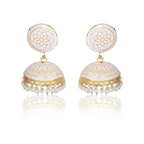Ethnic Gold Plated Handmade Brass Jhumki/ Jhumka Earrings for Women & Girls (White)