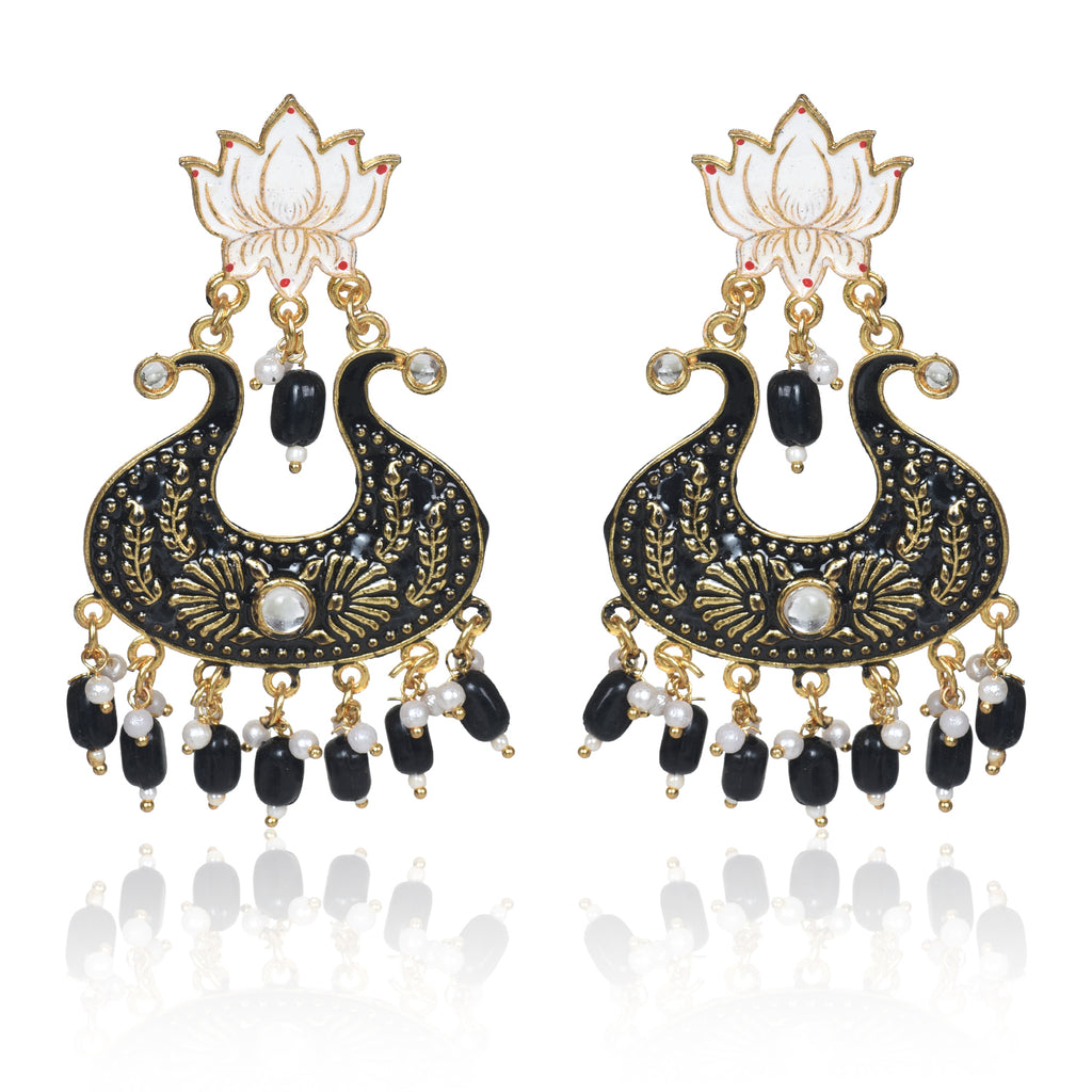 Handmade Ethnic Designer Black Floral Jhumka for Women & Girls Jhumki Earring
