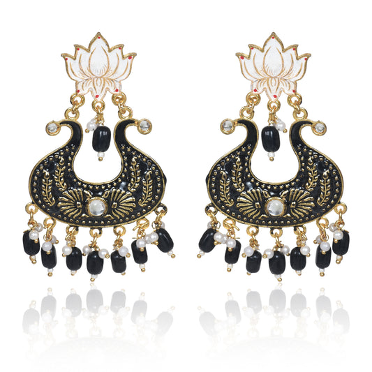 Handmade Ethnic Designer Black Floral Jhumka for Women & Girls Jhumki Earring