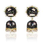 Meenakari Traditional Lotus Engraved Jhumki Earring, Dome Shaped Jhumka Earrings with Pearl Beads for Girls and Women