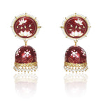 Meenakari Traditional Lotus Engraved Jhumki Earring, Dome Shaped Jhumka Earrings with Pearl Beads for Girls and Women