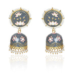 Meenakari Traditional Lotus Engraved Jhumki Earring, Dome Shaped Jhumka Earrings with Pearl Beads for Girls and Women