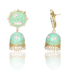 Meenakari Traditional Lotus Engraved Jhumki Earring, Dome Shaped Jhumka Earrings with Pearl Beads for Girls and Women
