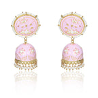 Meenakari Traditional Lotus Engraved Jhumki Earring, Dome Shaped Jhumka Earrings with Pearl Beads for Girls and Women