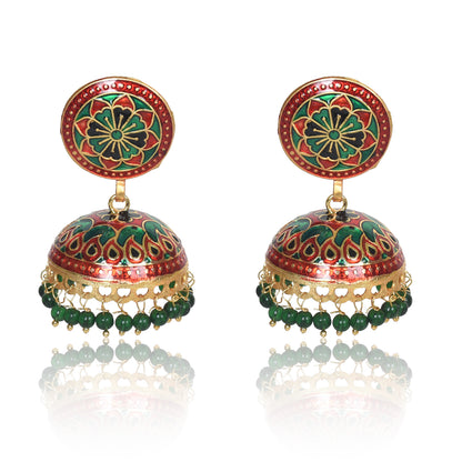 Nilu's Collection Meenakari Dome Shape Multicolour Lightweight Brass Jhumka for Women & Girls