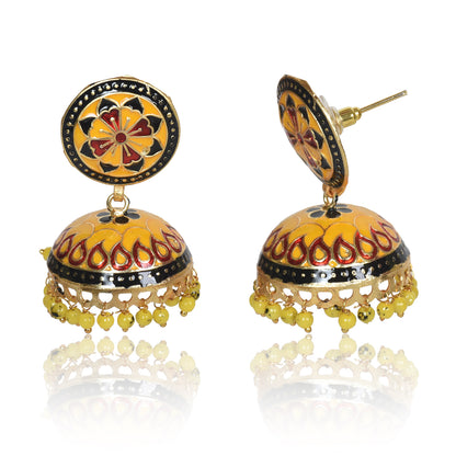 Meenakari Dome Shape Multicolour Lightweight Brass Jhumka for Women & Girls