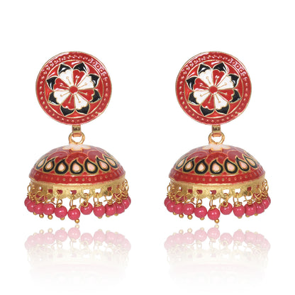 Meenakari Dome Shape Multicolour Lightweight Brass Jhumka for Women & Girls